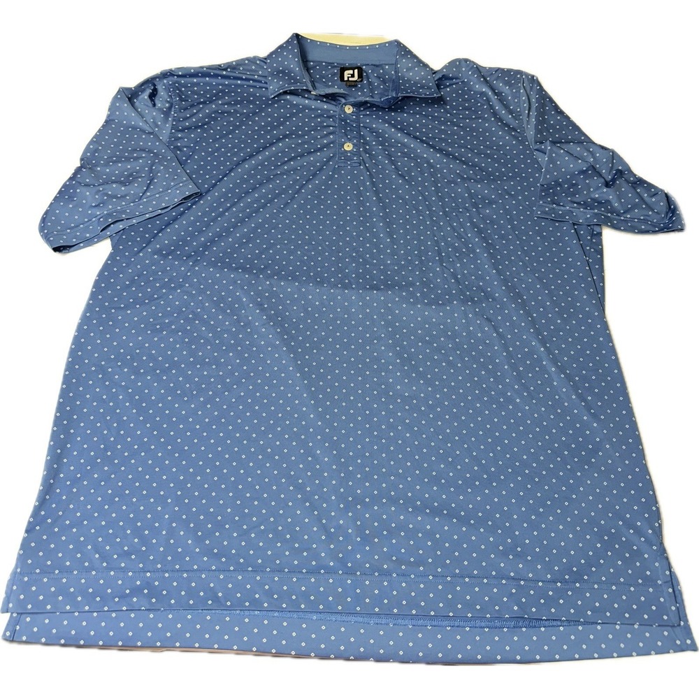 FootJoy FJ Men's Blue 2XL Polo Shirt White Diamond Pattern ‎ Golf Athletic